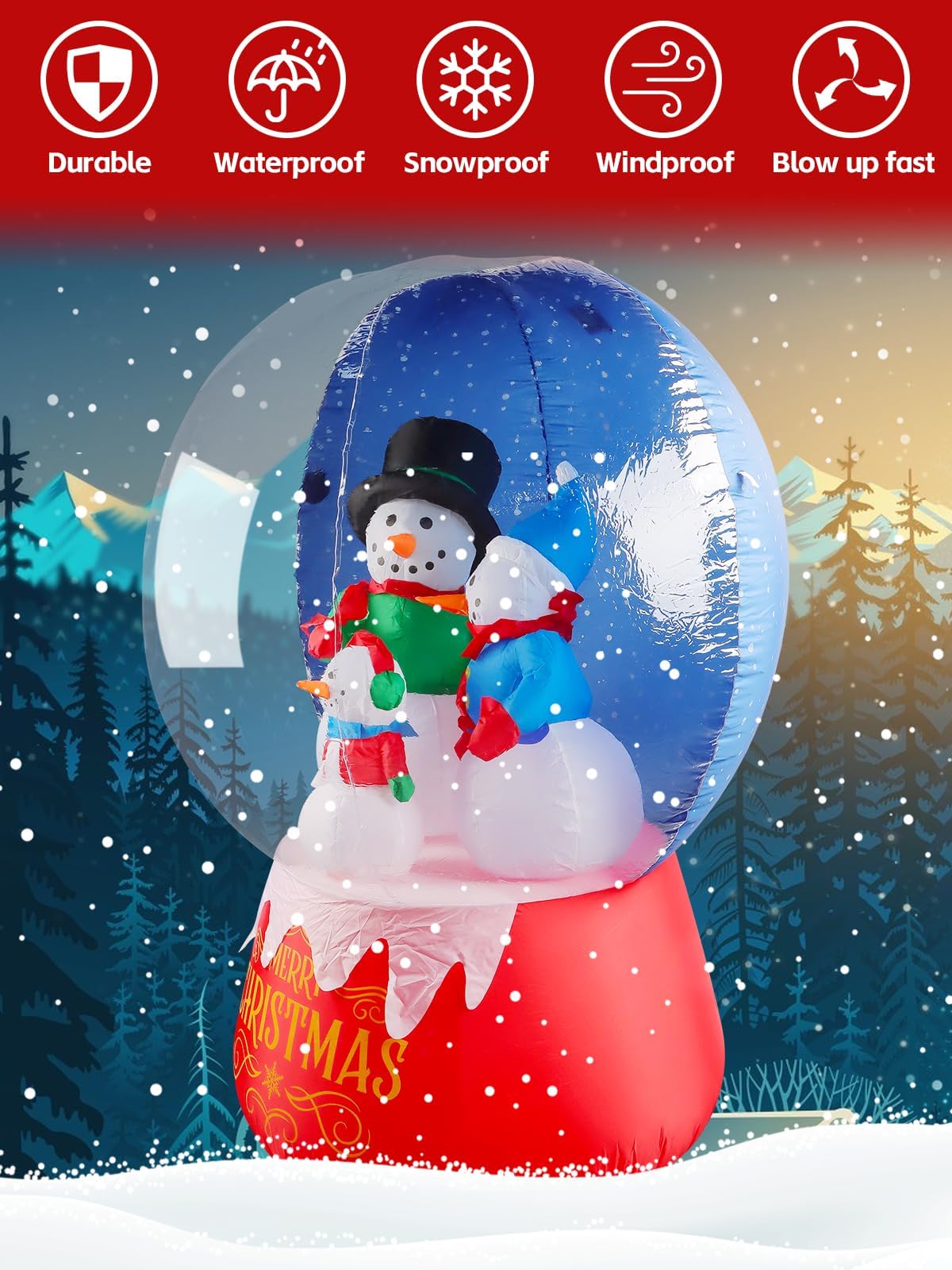 KALOLARY 6FT Snow Globe Snowmen Family With Colorful Chritsmas Christmas Yard Inflatable - lighted yard display