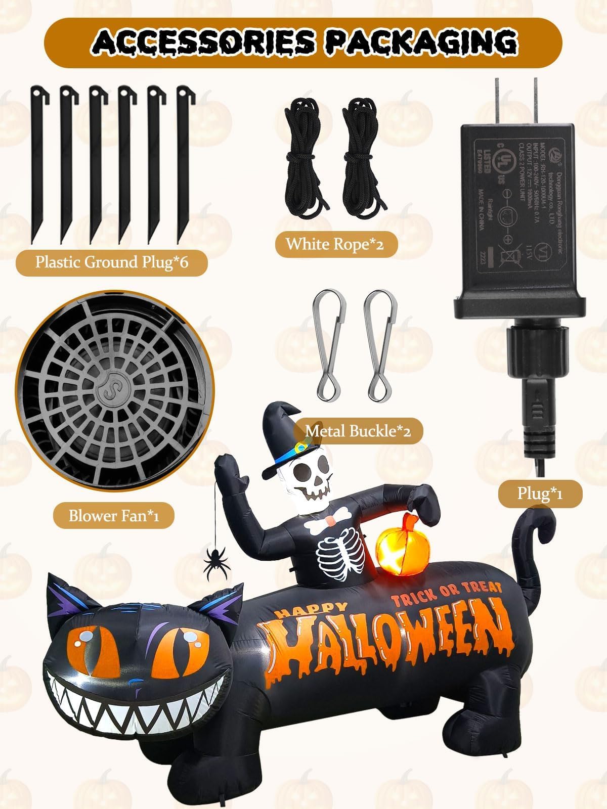 KALOLARY 9.5FT Black Cat Halloween Yard Inflatable - detail view