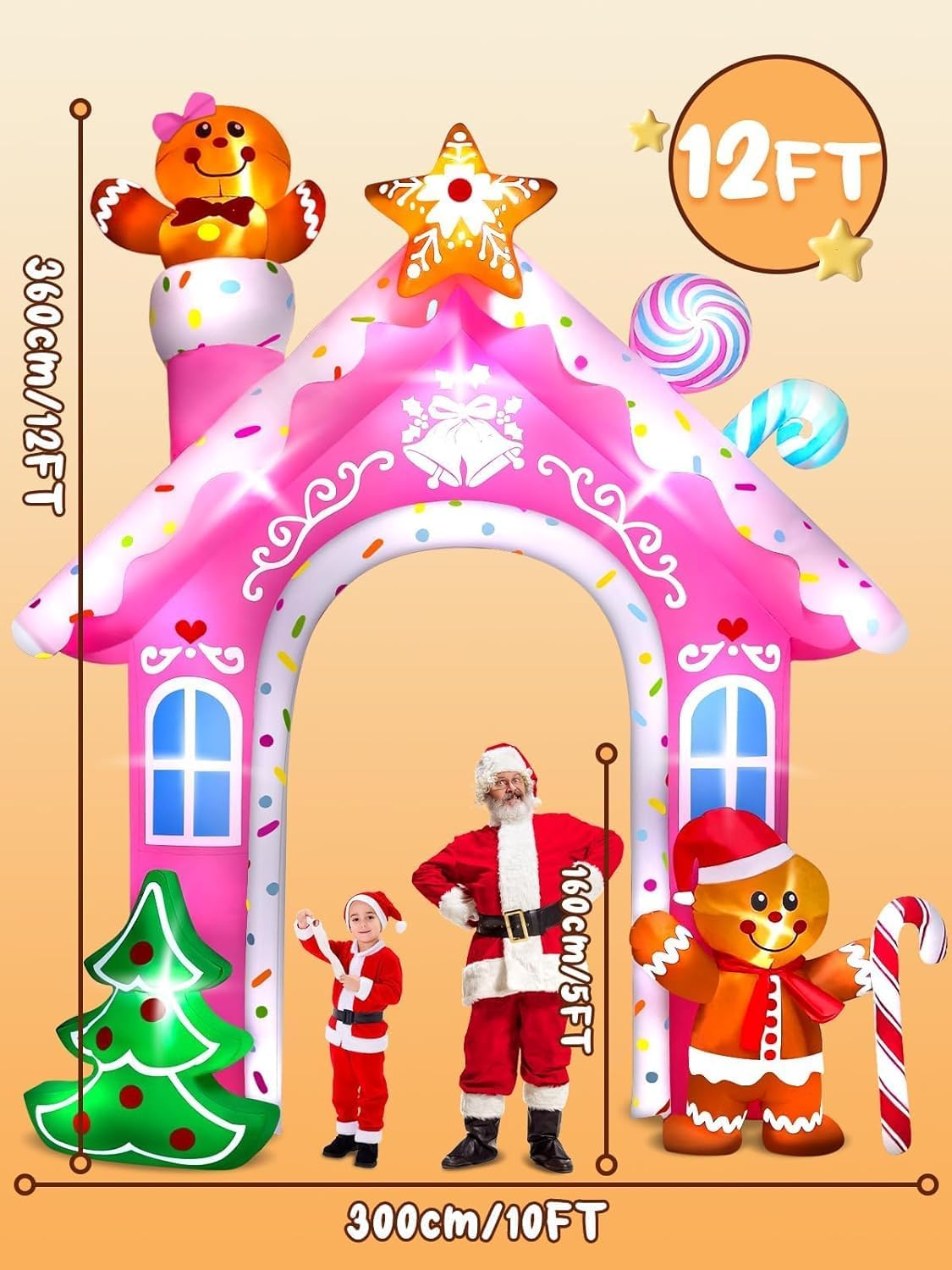KALOLARY 12FT Gingerbread Man Christmas Inflatable Archway - lighted yard display