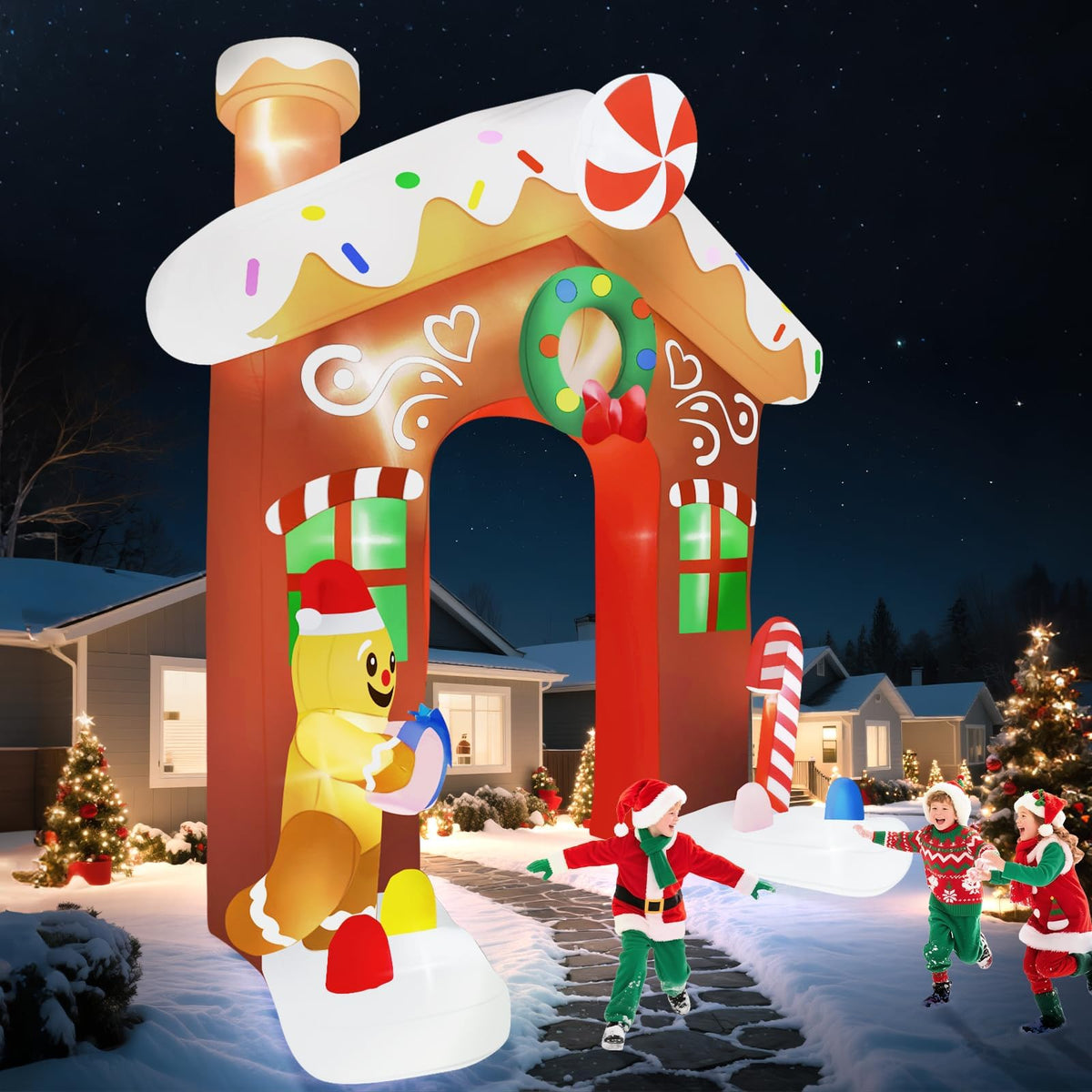KALOLARY 10FT Gingerbread Man Christmas Inflatable Archway - outdoor scene