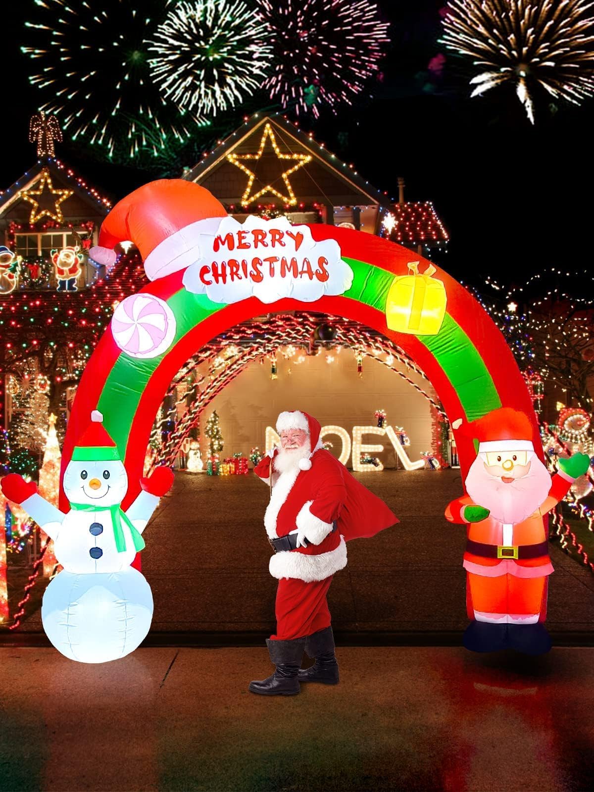 KALOLARY 10FT Snowman Christmas Inflatable Archway - setup and accessories
