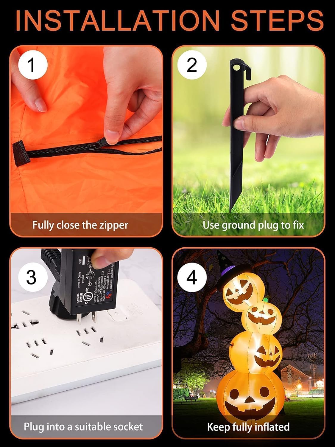 KALOLARY 8FT Pumpkin Halloween Yard Inflatable - package contents