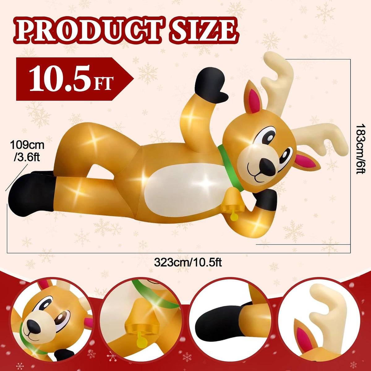 KALOLARY 10.5FT Lying Reindeer Christmas Yard Inflatable - lighted yard display