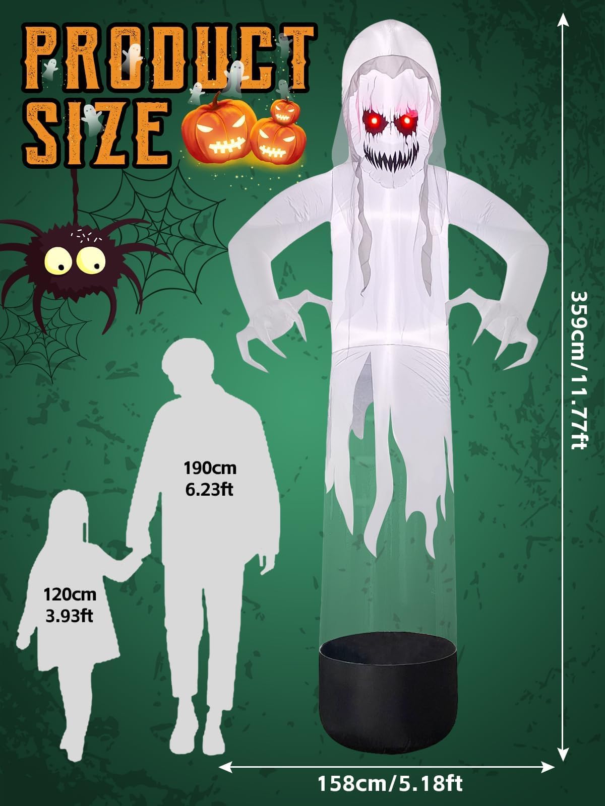 KALOLARY 12FT Ghost Halloween Yard Inflatable - size reference