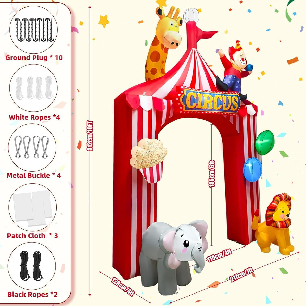 KALOLARY 10FT Circus Arch Holidays Inflatable Archway - lighted yard display