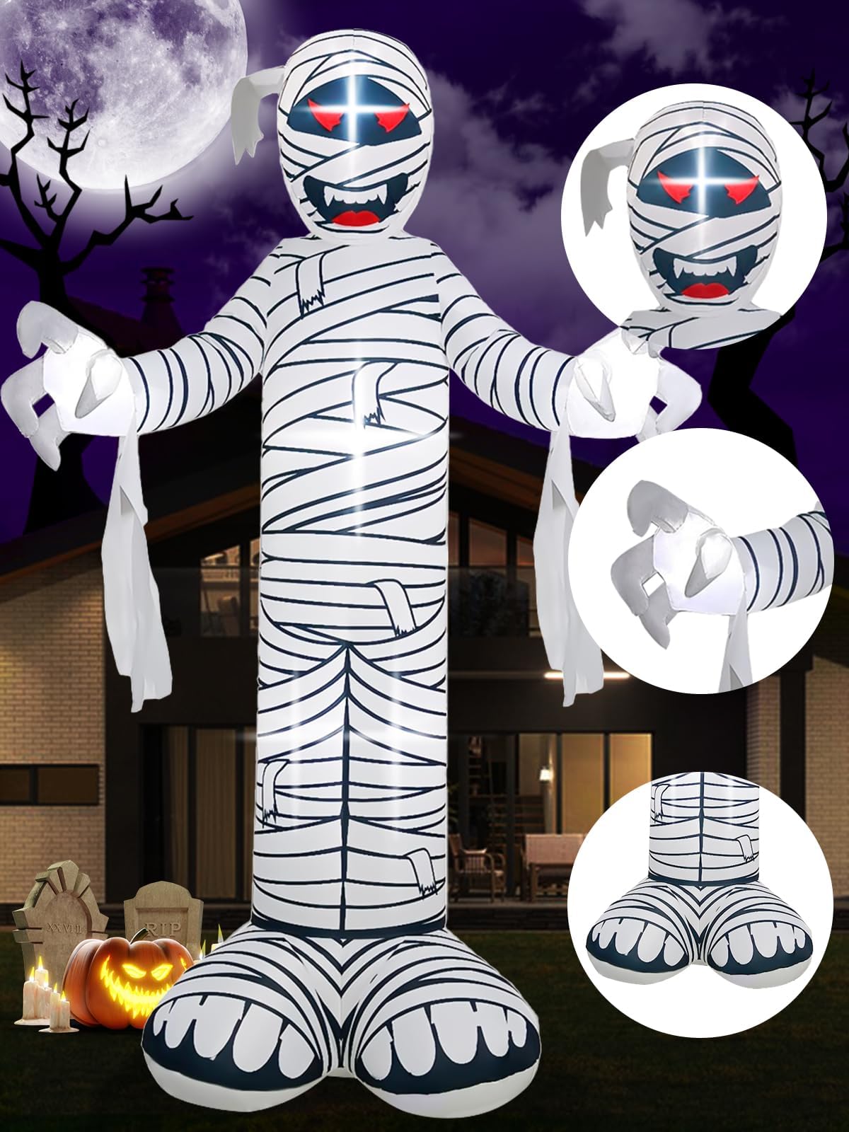 KALOLARY 12FT Mummy Outdoors Blow Up Mummy Scary For Halloween Yard Inflatable - size reference