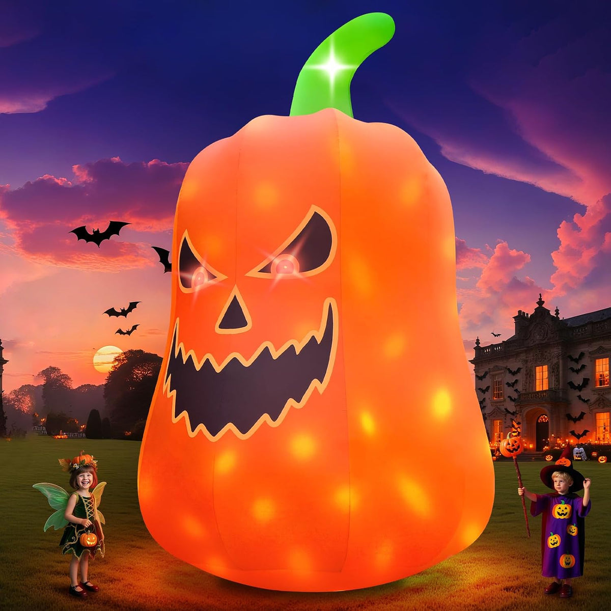 KALOLARY 20FT Giant Pumpkin Ghost Halloween Yard Inflatable - package contents