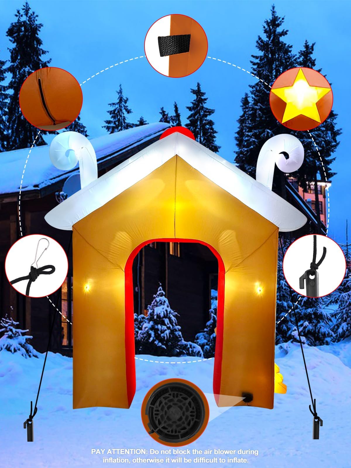 KALOLARY 10FT Gingerbread Man Christmas Inflatable Archway - detail view