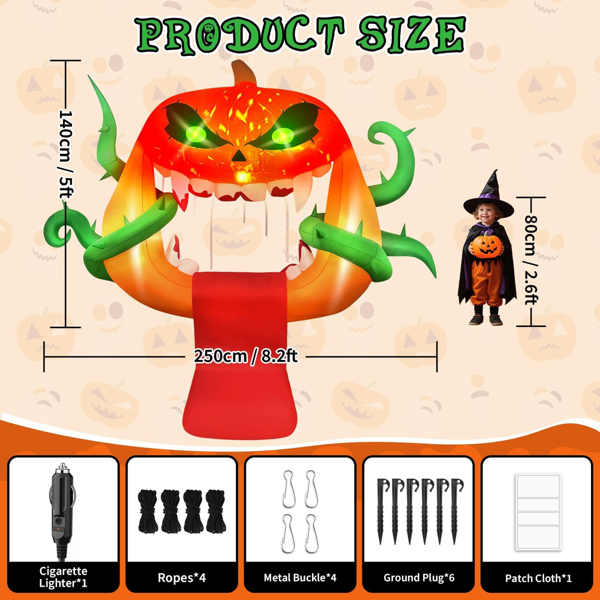 KALOLARY 5FT Pumpkin Halloween Yard Inflatable - lighted yard display