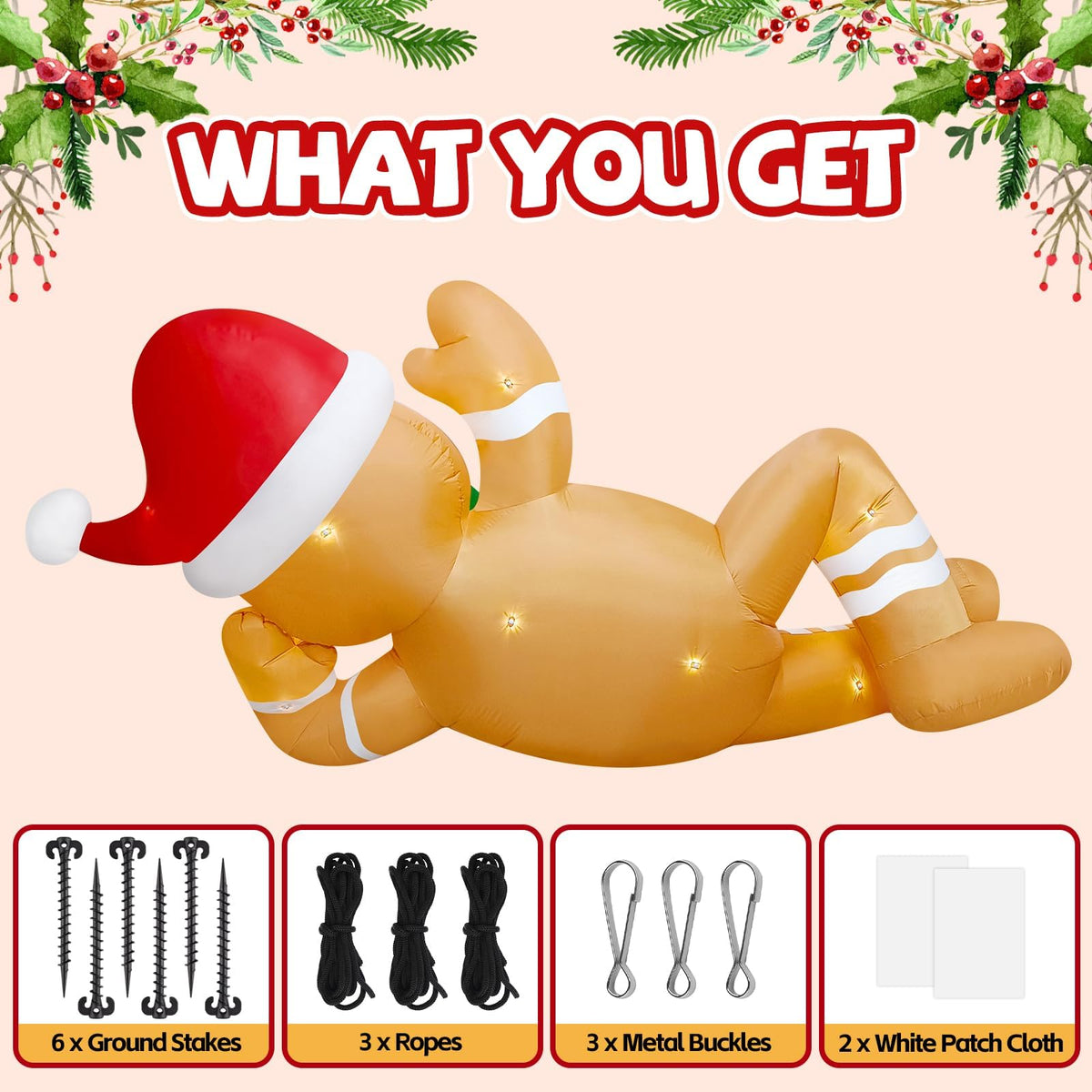 KALOLARY 10FT Gingerbread Man Christmas Yard Inflatable - package contents