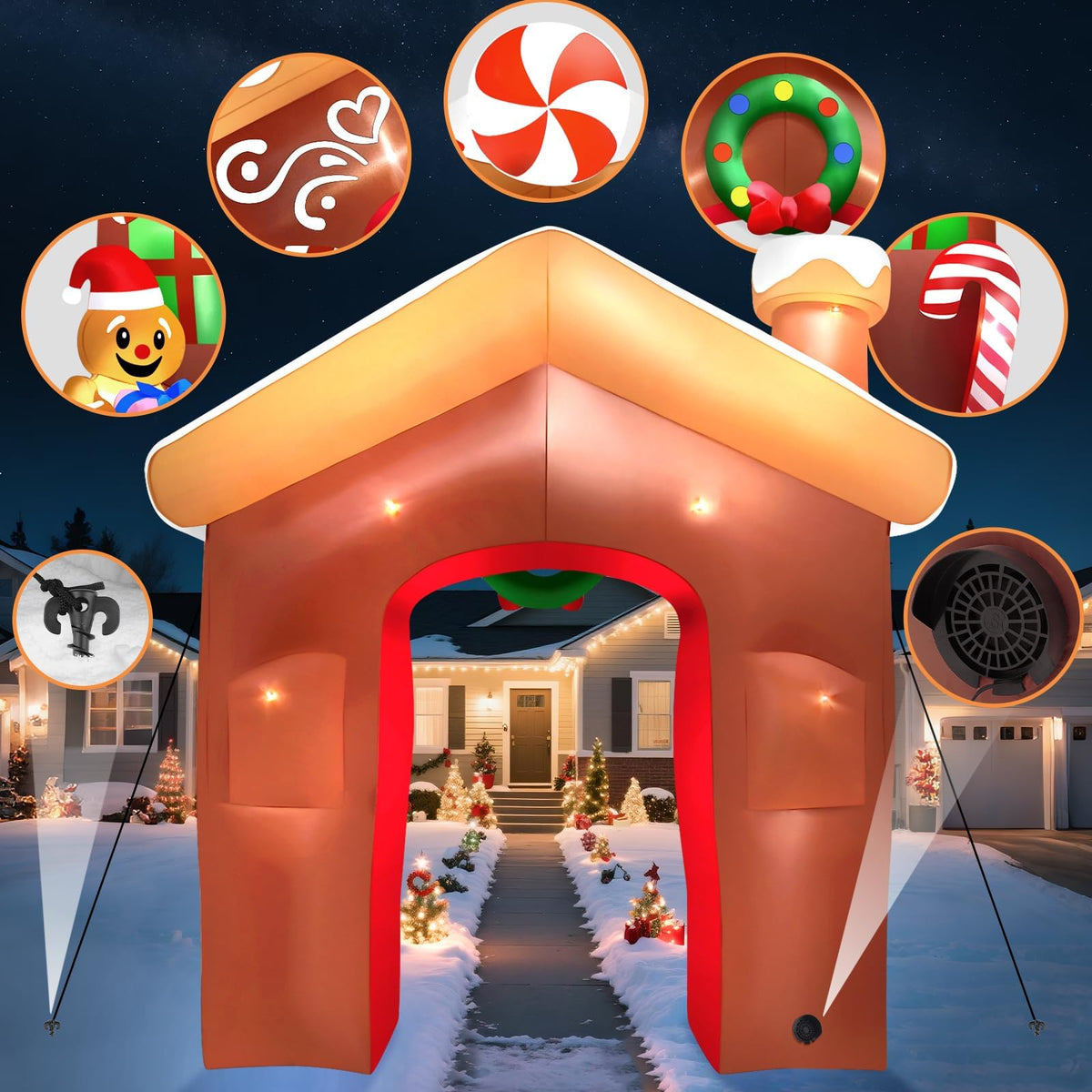 KALOLARY 10FT Gingerbread Man Christmas Inflatable Archway - setup and accessories