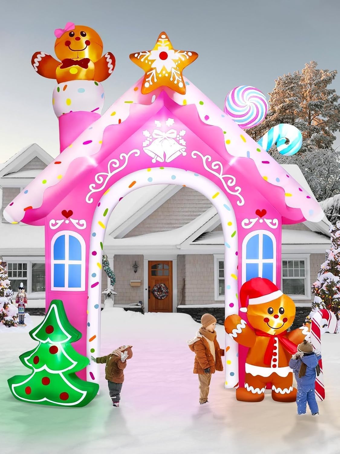 KALOLARY 12FT Gingerbread Man Christmas Inflatable Archway - setup and accessories