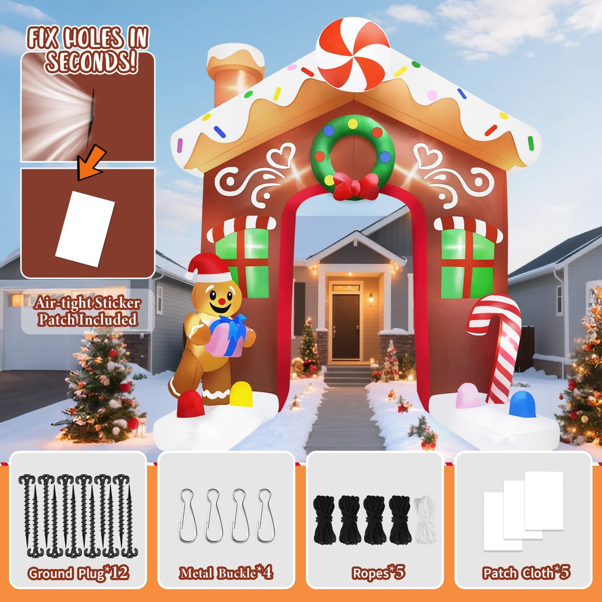 KALOLARY 10FT Gingerbread Man Christmas Inflatable Archway - size reference