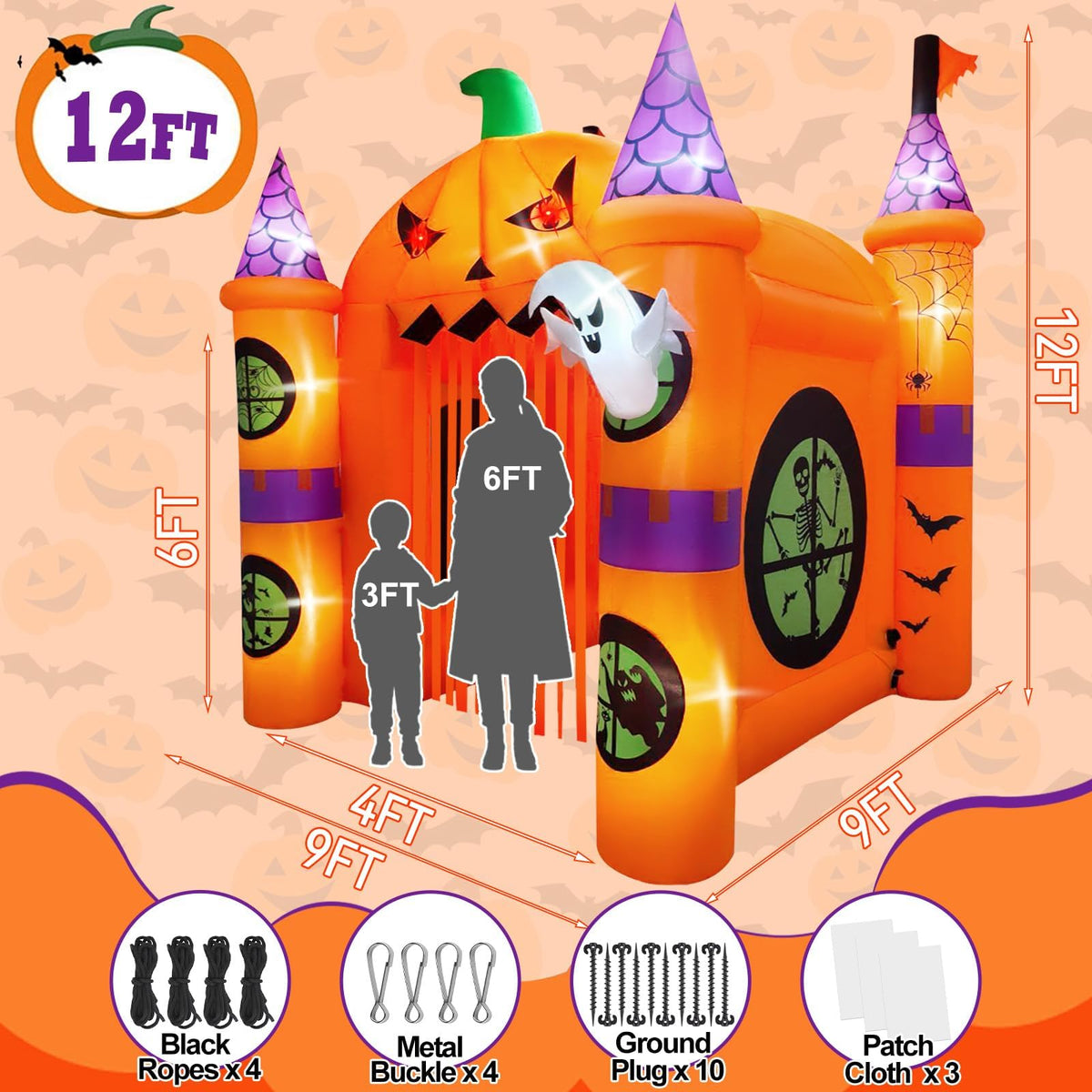 KALOLARY 12FT Pumpkin Halloween Inflatable Archway - lighted yard display