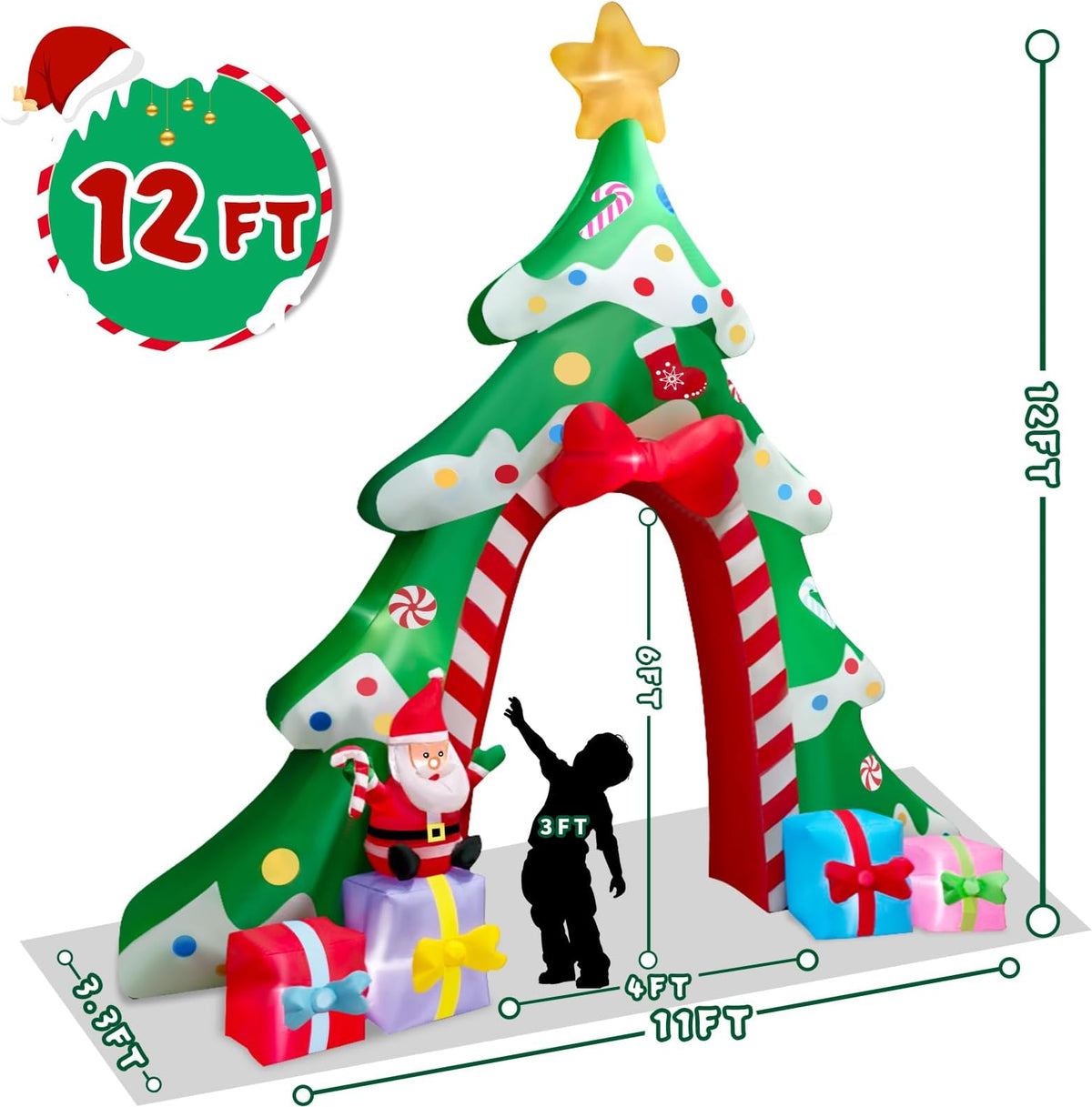 KALOLARY 12FT Santa Christmas Inflatable Archway - lighted yard display
