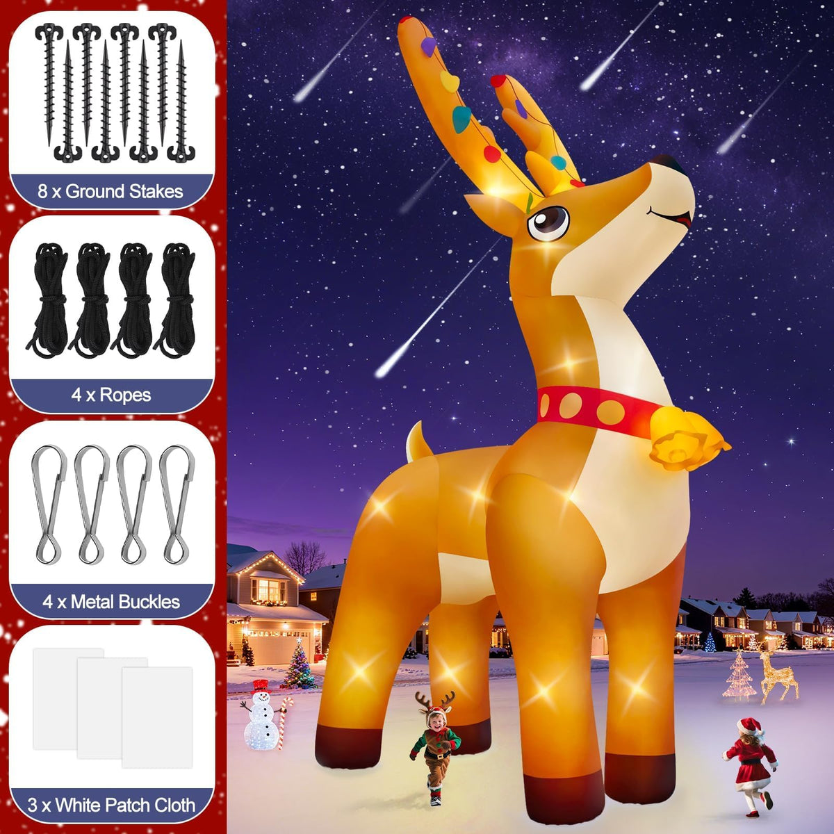 KALOLARY 20FT Elk With Giant Elk With Bell Blow Christmas Yard Inflatable - lighted yard display
