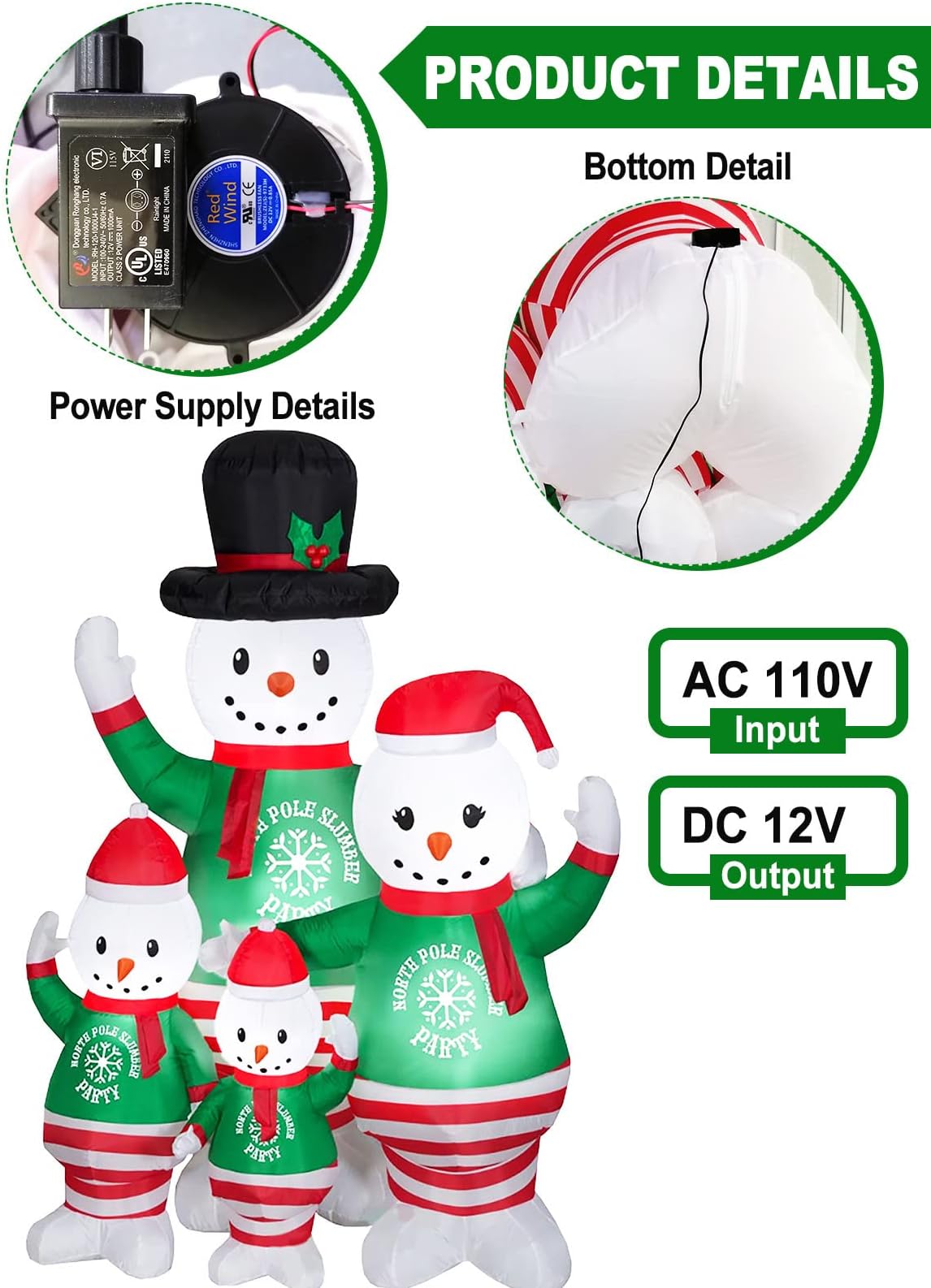 KALOLARY 6FT Snowman Christmas Yard Inflatable - detail view