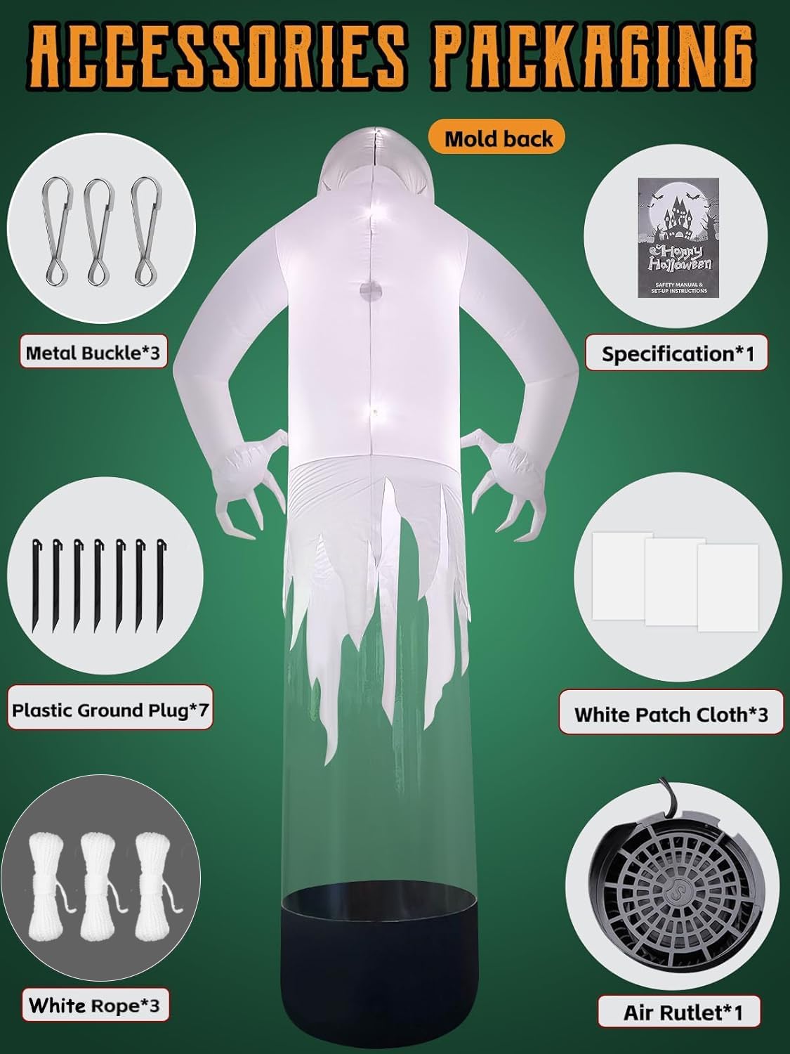 KALOLARY 12FT Ghost Halloween Yard Inflatable - outdoor scene