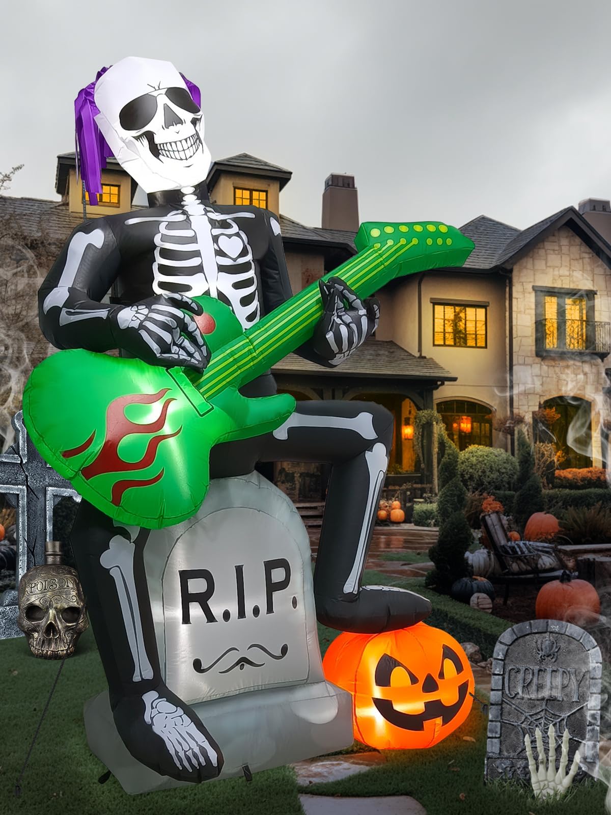 KALOLARY 7FT Pumpkin Halloween Yard Inflatable - setup and accessories