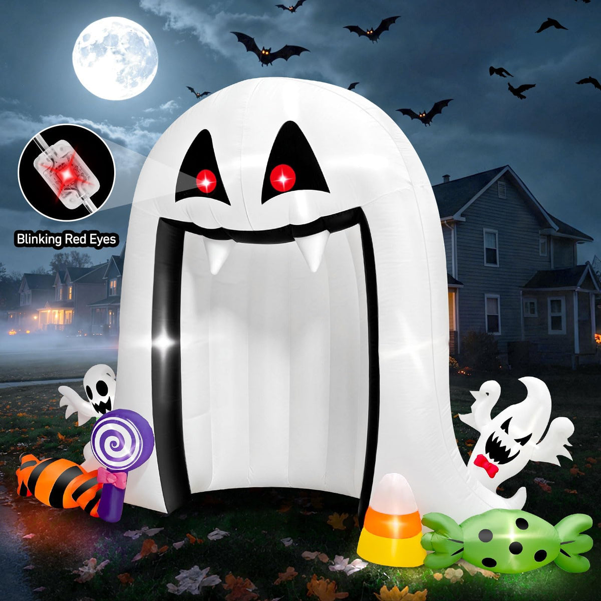 KALOLARY 12.5FT Ghost Halloween Inflatable Archway - outdoor scene