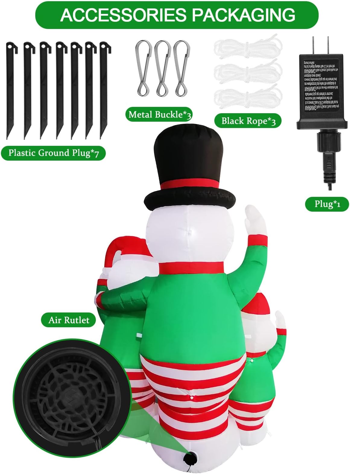 KALOLARY 6FT Snowman Christmas Yard Inflatable - setup and accessories