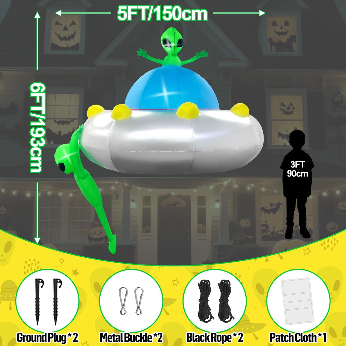 KALOLARY 6FT UFO Alien Halloween Yard Inflatable - lighted yard display