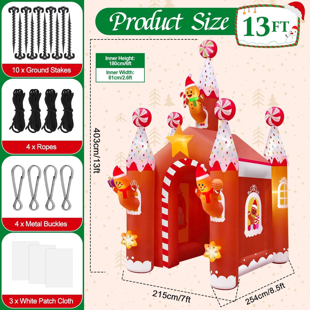 KALOLARY 13FT Gingerbread Man Christmas Inflatable Archway - lighted yard display