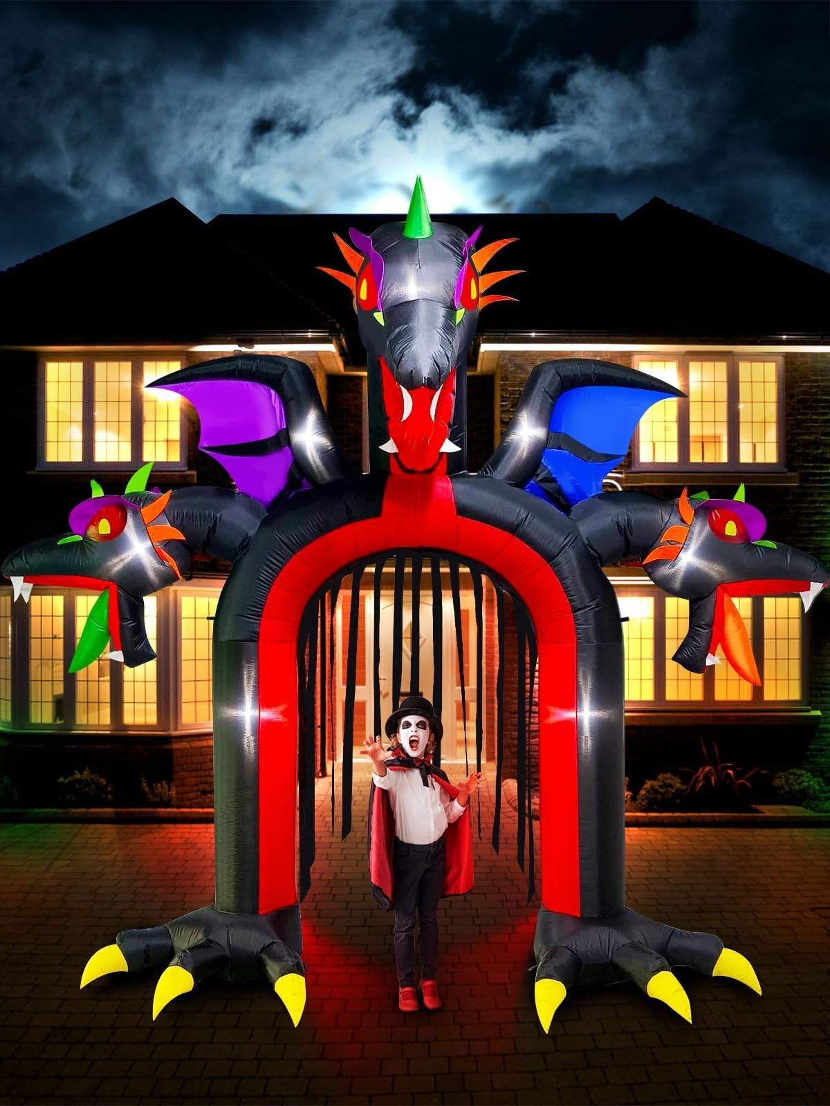 KALOLARY 10FT Arch For Three-headed Dragon With Wings Big Halloween Inflatable Archway - detail view