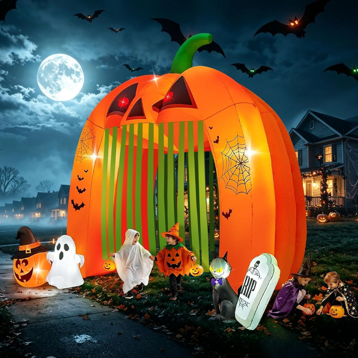 KALOLARY 12FT Pumpkin Halloween Inflatable Archway - setup and accessories