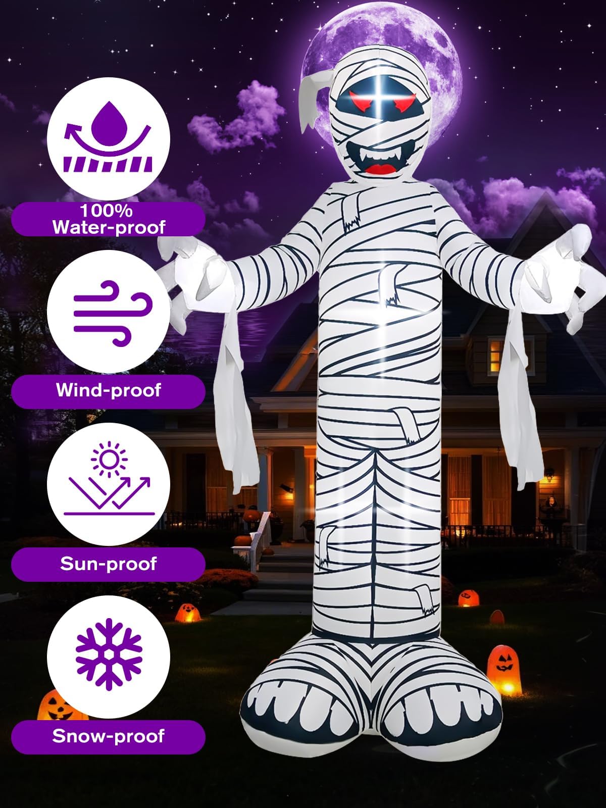KALOLARY 12FT Mummy Outdoors Blow Up Mummy Scary For Halloween Yard Inflatable - outdoor scene