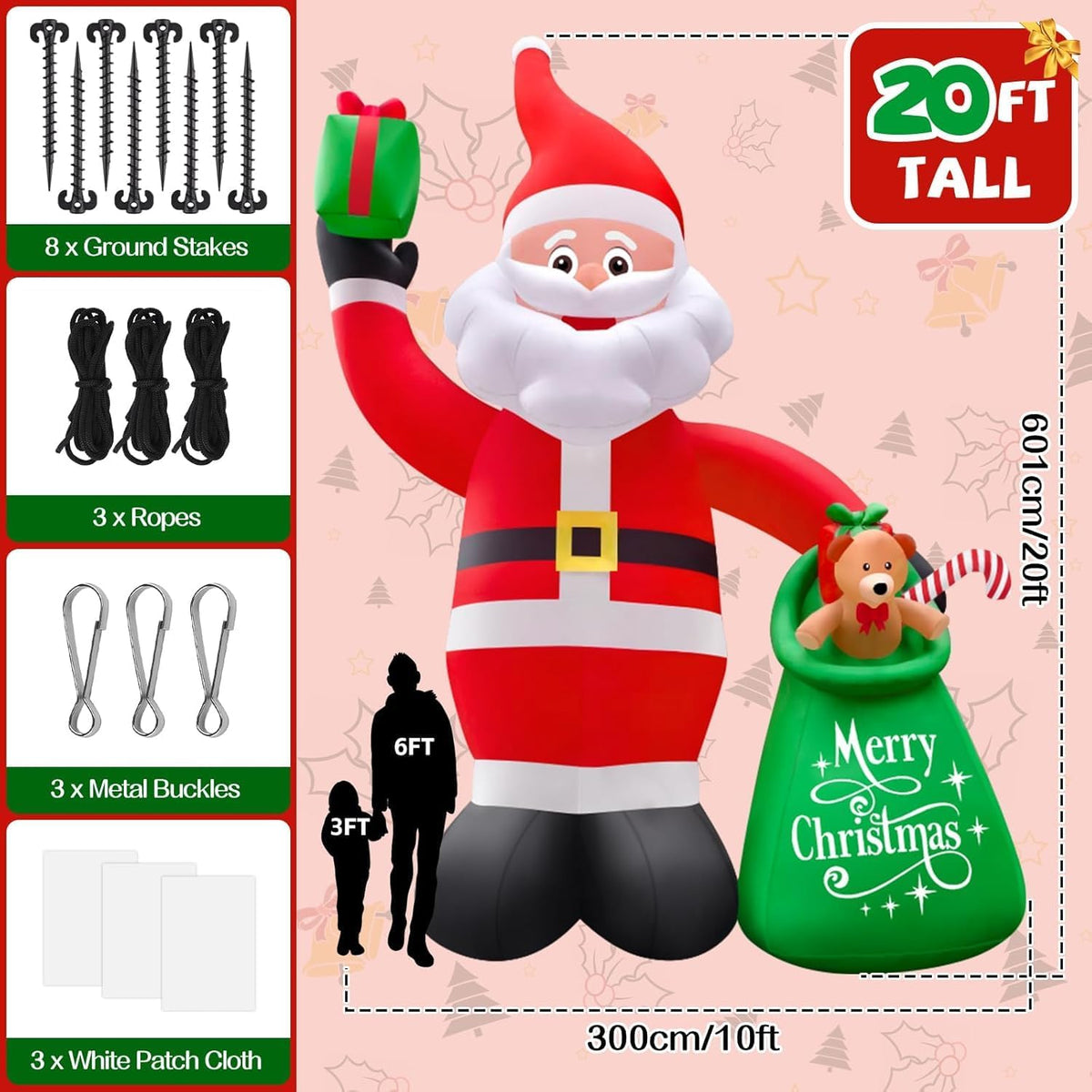 KALOLARY 20FT Santa Christmas Yard Inflatable - lighted yard display