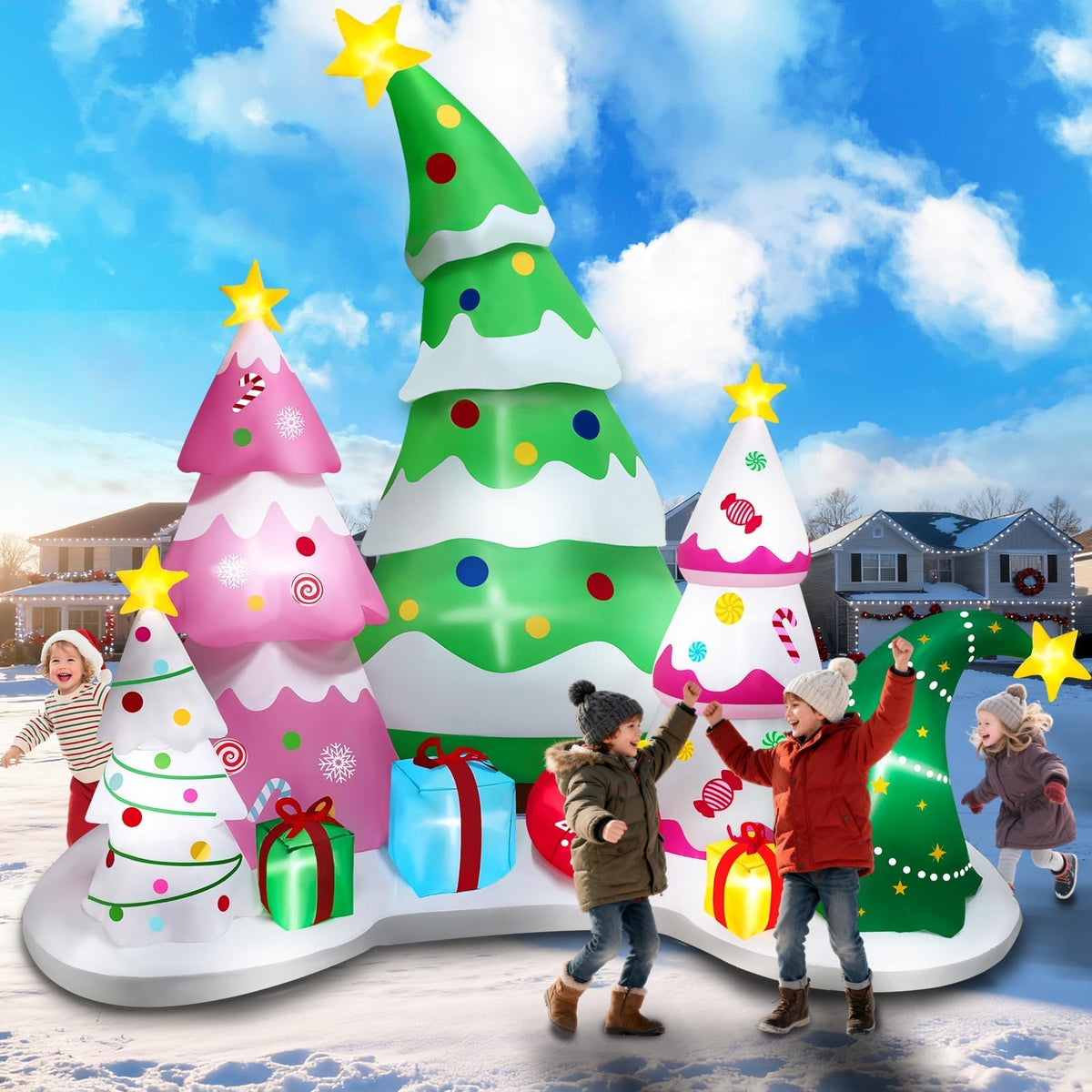 KALOLARY 9FT Tree Set Blow Up Tree For Home Christmas Yard Inflatable - setup and accessories