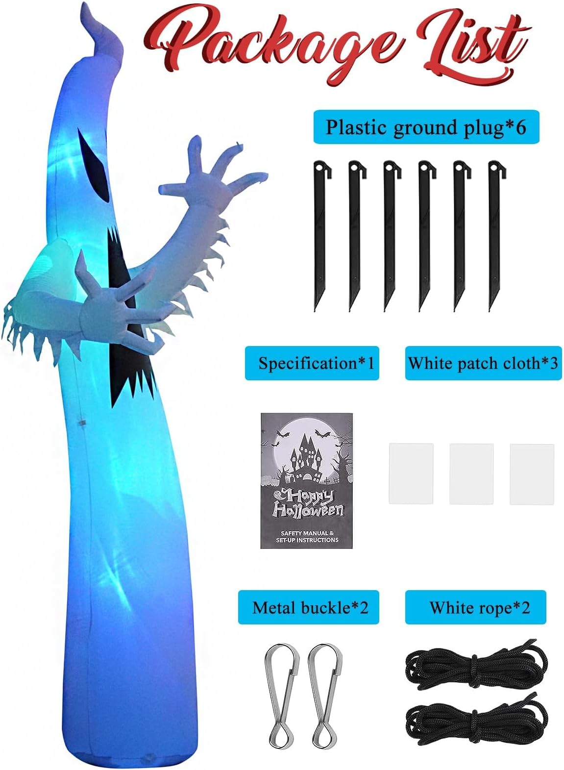 KALOLARY 12FT Ghost Halloween Yard Inflatable - setup and accessories