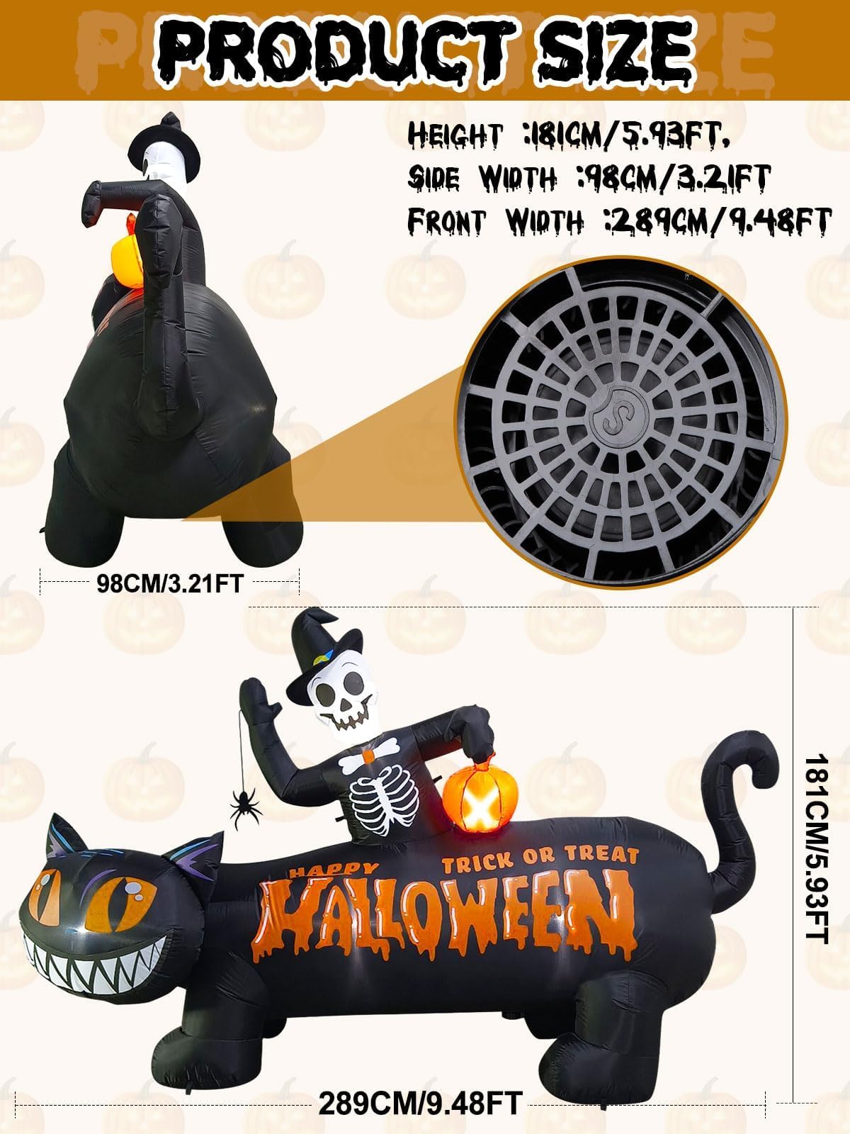 KALOLARY 9.5FT Black Cat Halloween Yard Inflatable - outdoor scene