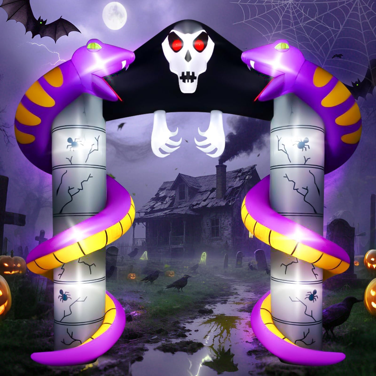 KALOLARY 10FT Ghost Halloween Inflatable Archway - setup and accessories