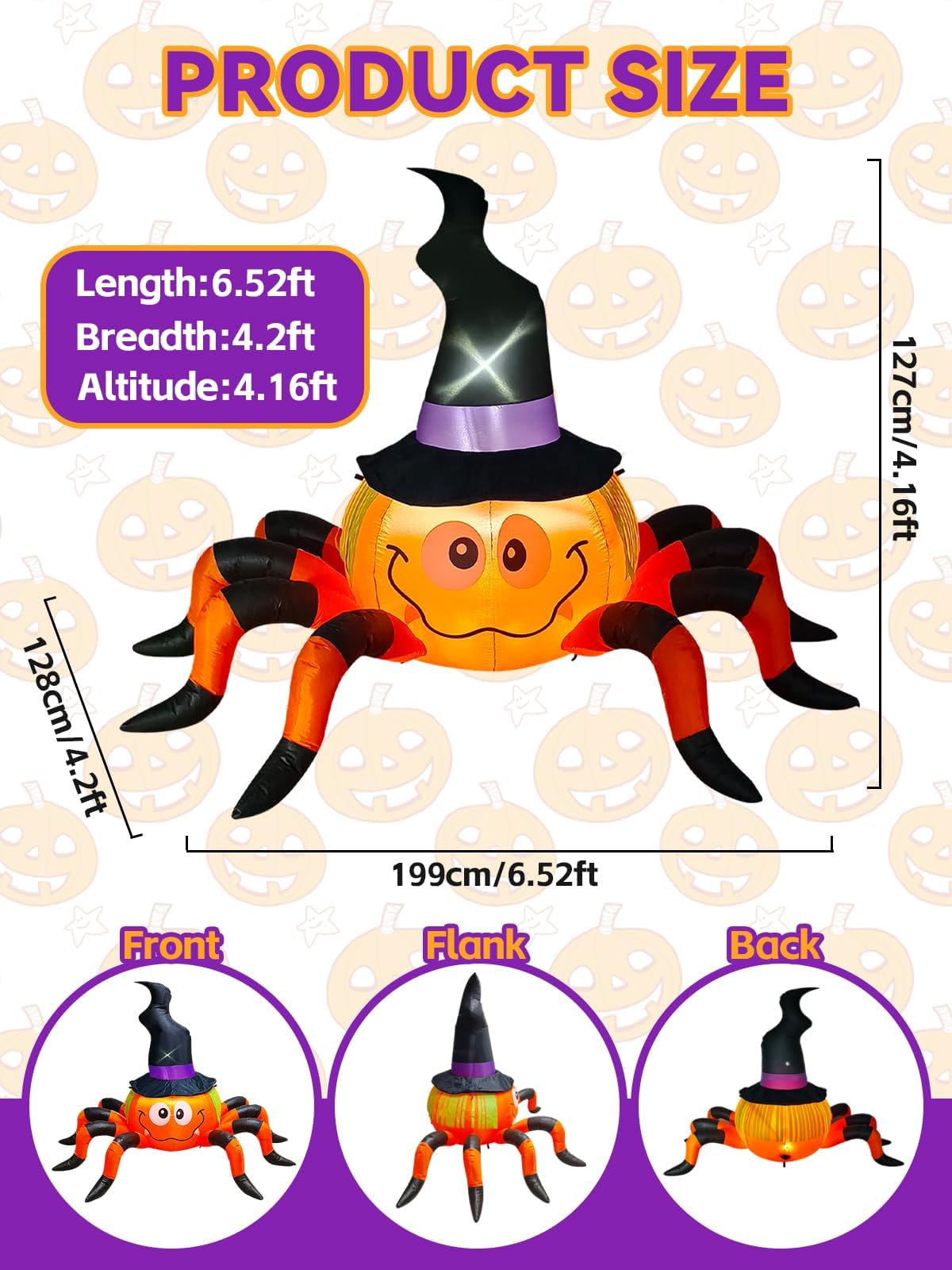 KALOLARY 6.5FT Pumpkin Halloween Yard Inflatable - setup and accessories