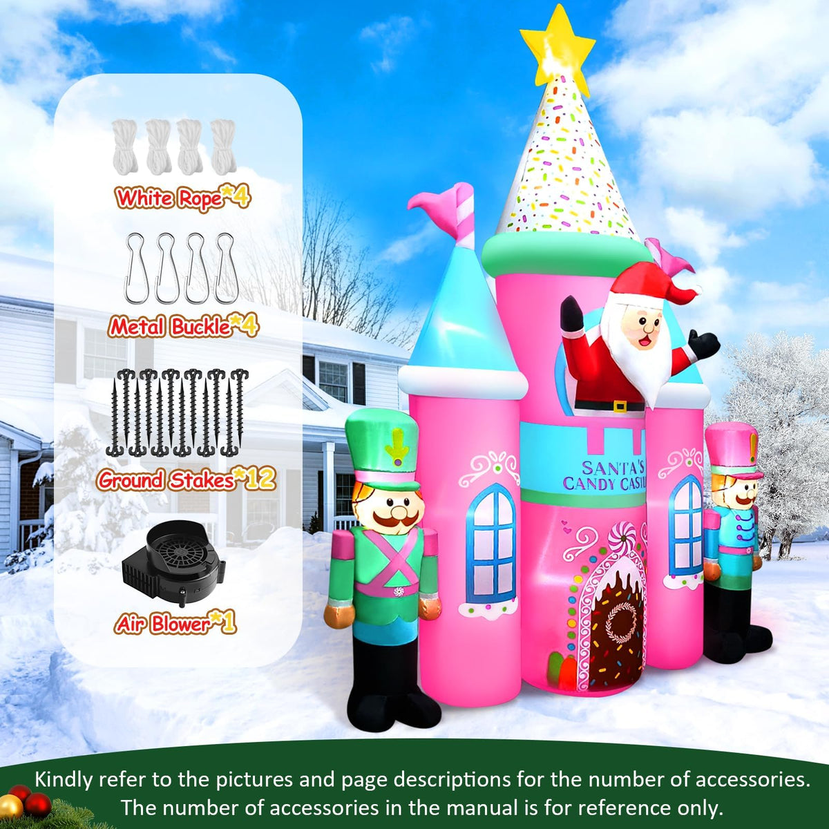 KALOLARY 10FT Natal Infláveis Decorações Ao Ar Livre Castelo Holidays Yard Inflatable - setup and accessories