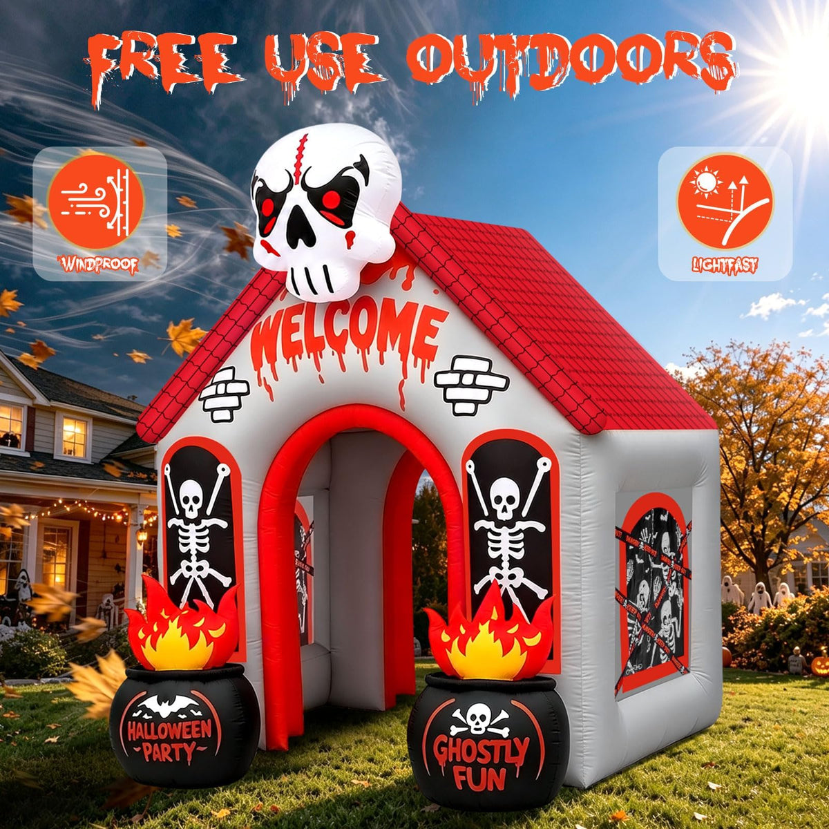 KALOLARY 11FT Ghost Halloween Inflatable Archway - setup and accessories