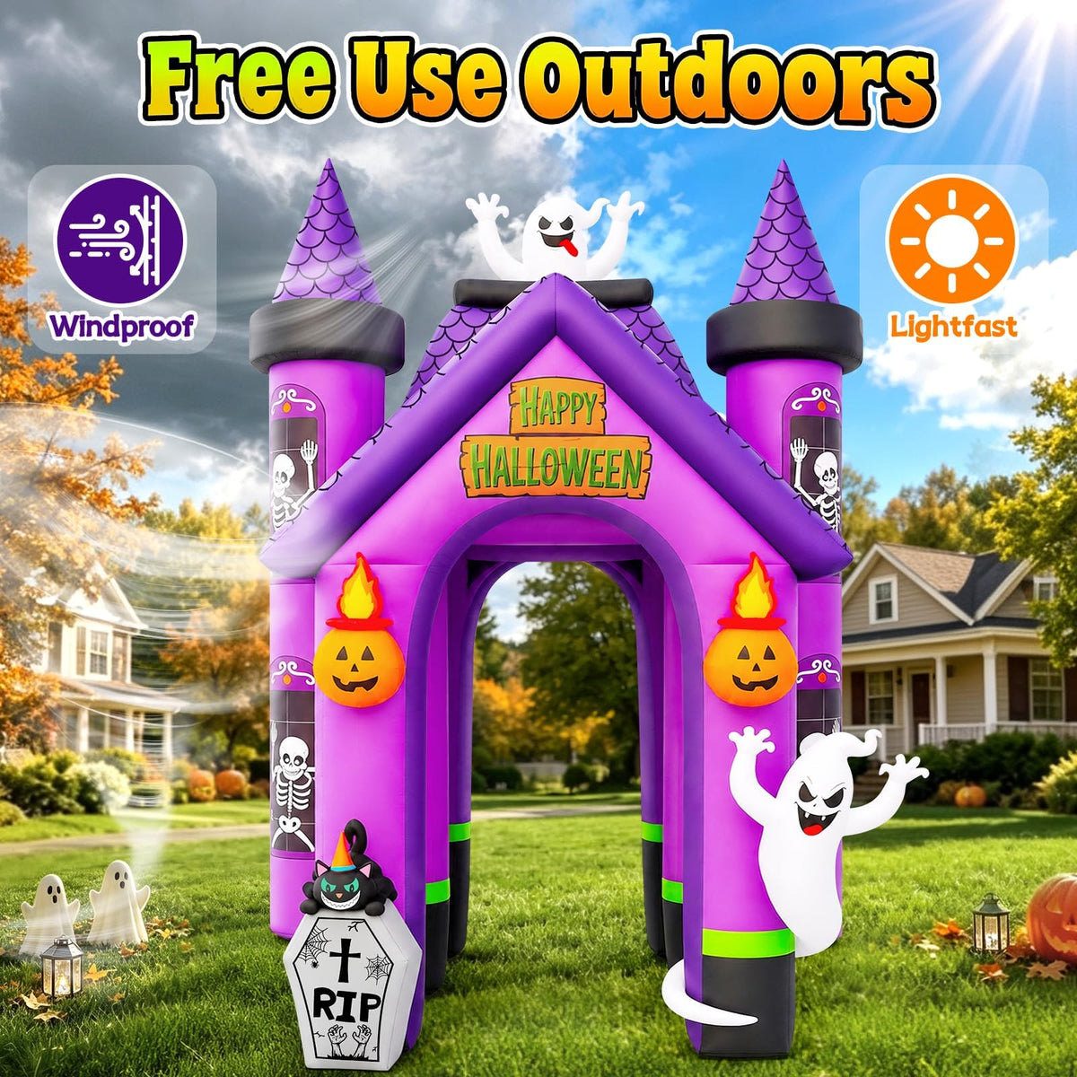 KALOLARY 12FT Ghost Halloween Inflatable Archway - detail view