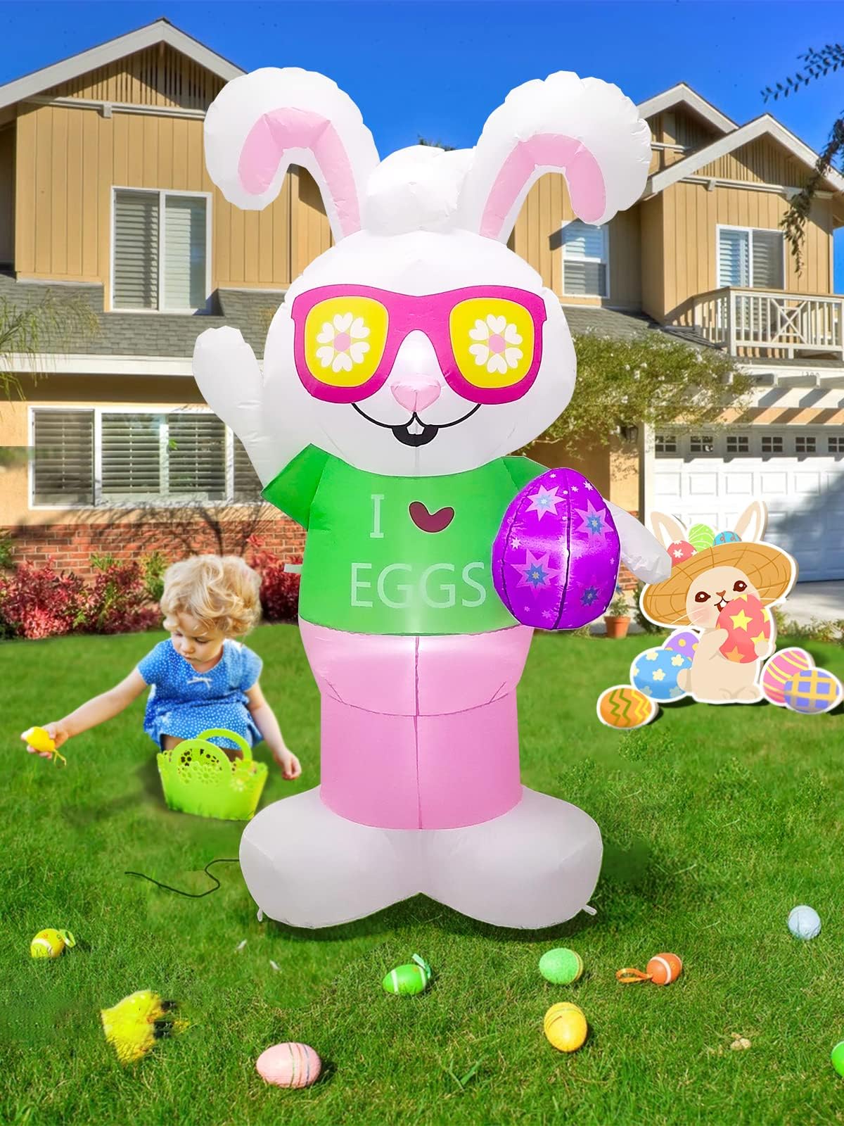 KALOLARY 1.8M Easter Holidays Yard Inflatable - setup and accessories
