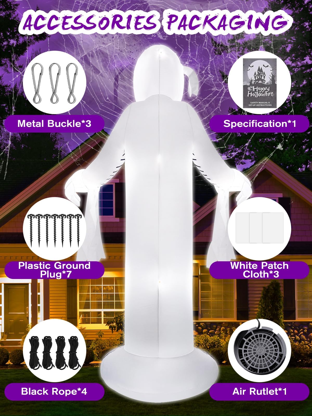 KALOLARY 12FT Mummy Outdoors Blow Up Mummy Scary For Halloween Yard Inflatable - detail view