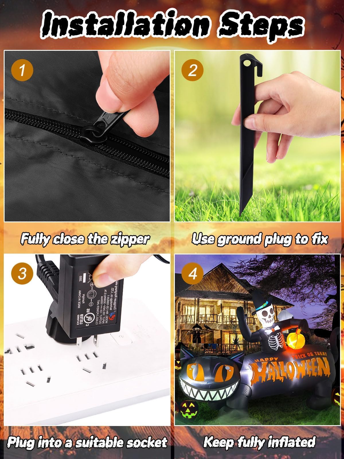 KALOLARY 9.5FT Black Cat Halloween Yard Inflatable - additional angle