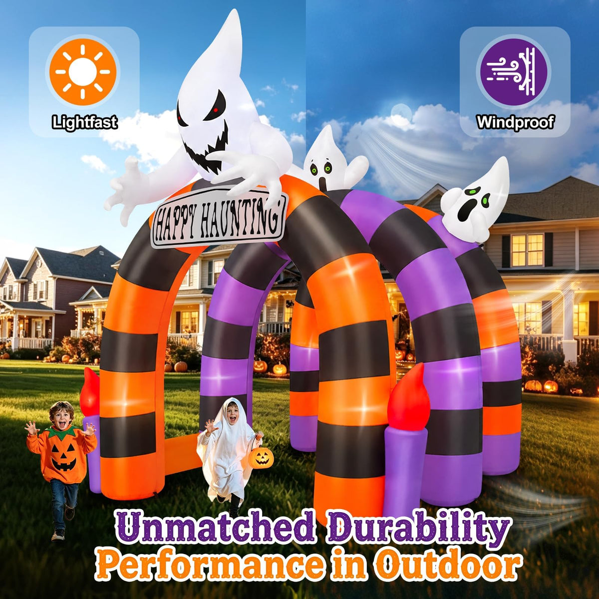 KALOLARY 10FT Ghost Halloween Inflatable Archway - setup and accessories