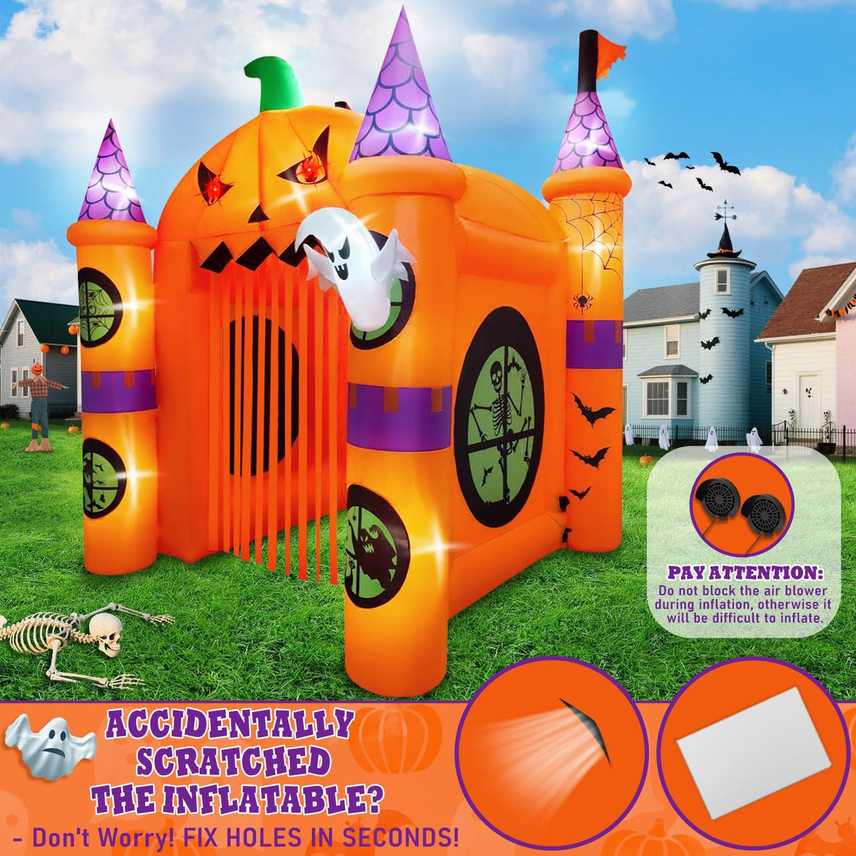 KALOLARY 12FT Pumpkin Halloween Inflatable Archway - package contents