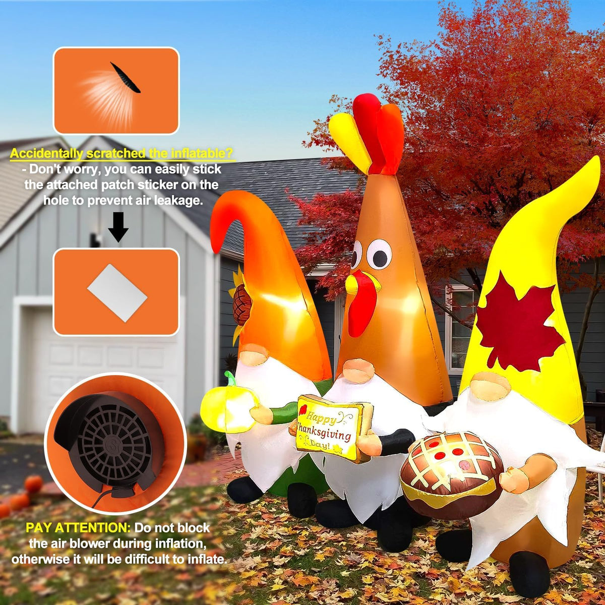 KALOLARY 7FT Thanksgiving Day With Thanksgiving Three Gnome Fall Holidays Yard Inflatable - outdoor scene