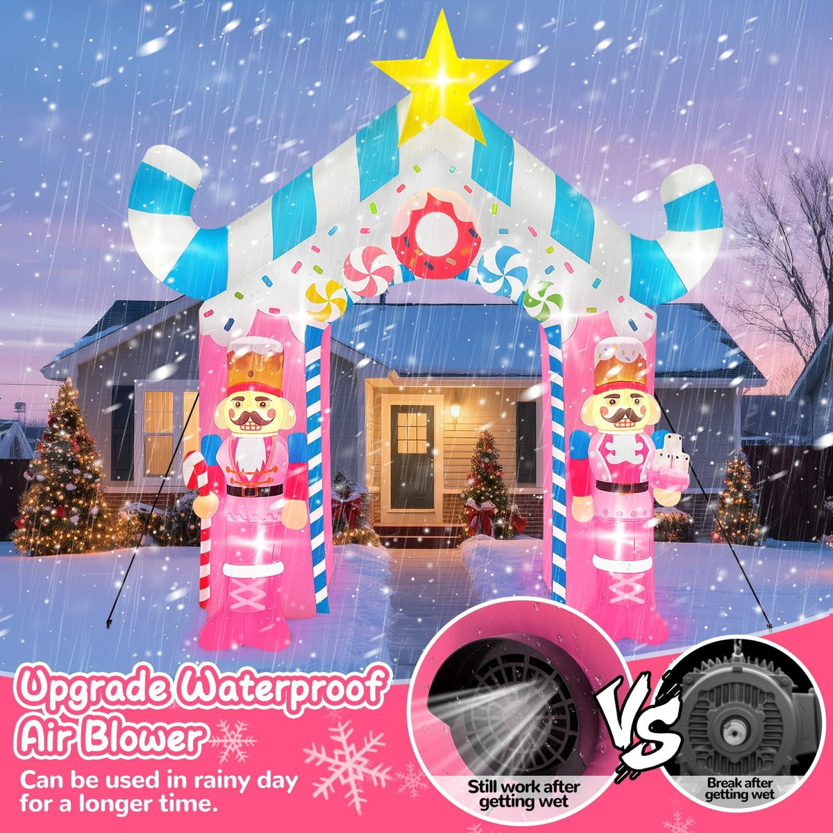 KALOLARY 12FT Archway With Pink Soldier Blow Up For Christmas Inflatable Archway - outdoor scene