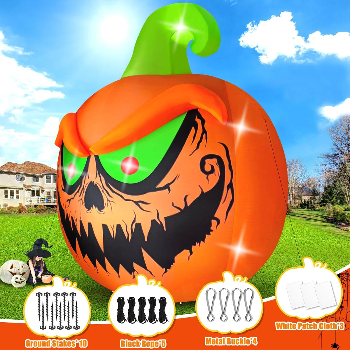 KALOLARY 15FT Pumpkin Halloween Yard Inflatable - lighted yard display