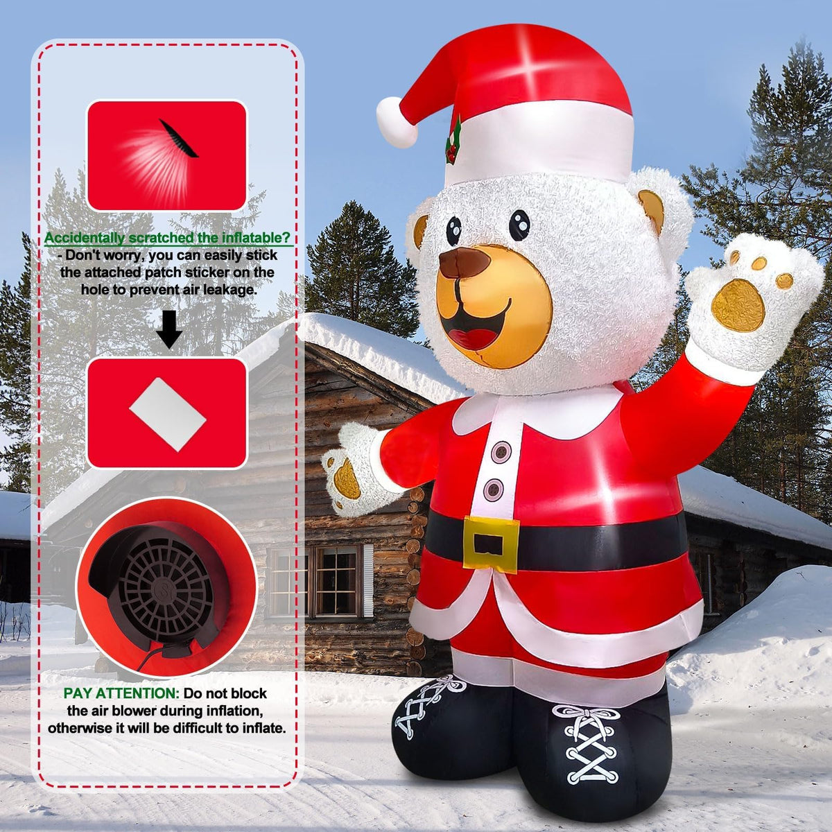 KALOLARY 8FT Santa Christmas Yard Inflatable - setup and accessories