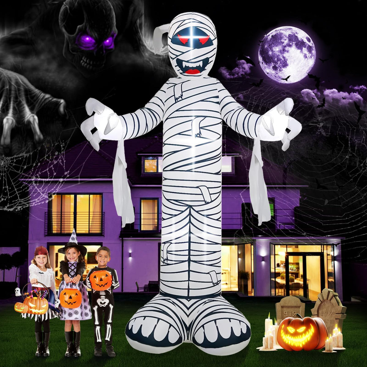 KALOLARY 12FT Mummy Outdoors Blow Up Mummy Scary For Halloween Yard Inflatable - main product view