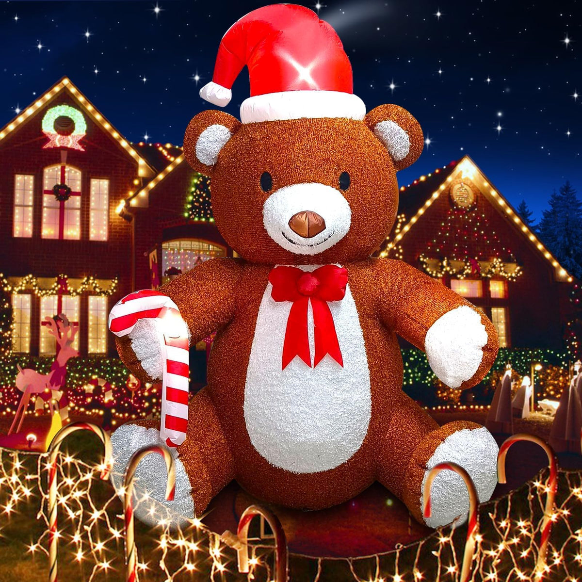 KALOLARY 8FT Fluffy Bear Blow Up Bear Teddy For Christmas Yard Inflatable - main product view